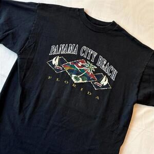 🌴 Vintage 90s Panama City Beach Tee Faded Black Grunge 1995 Tourist